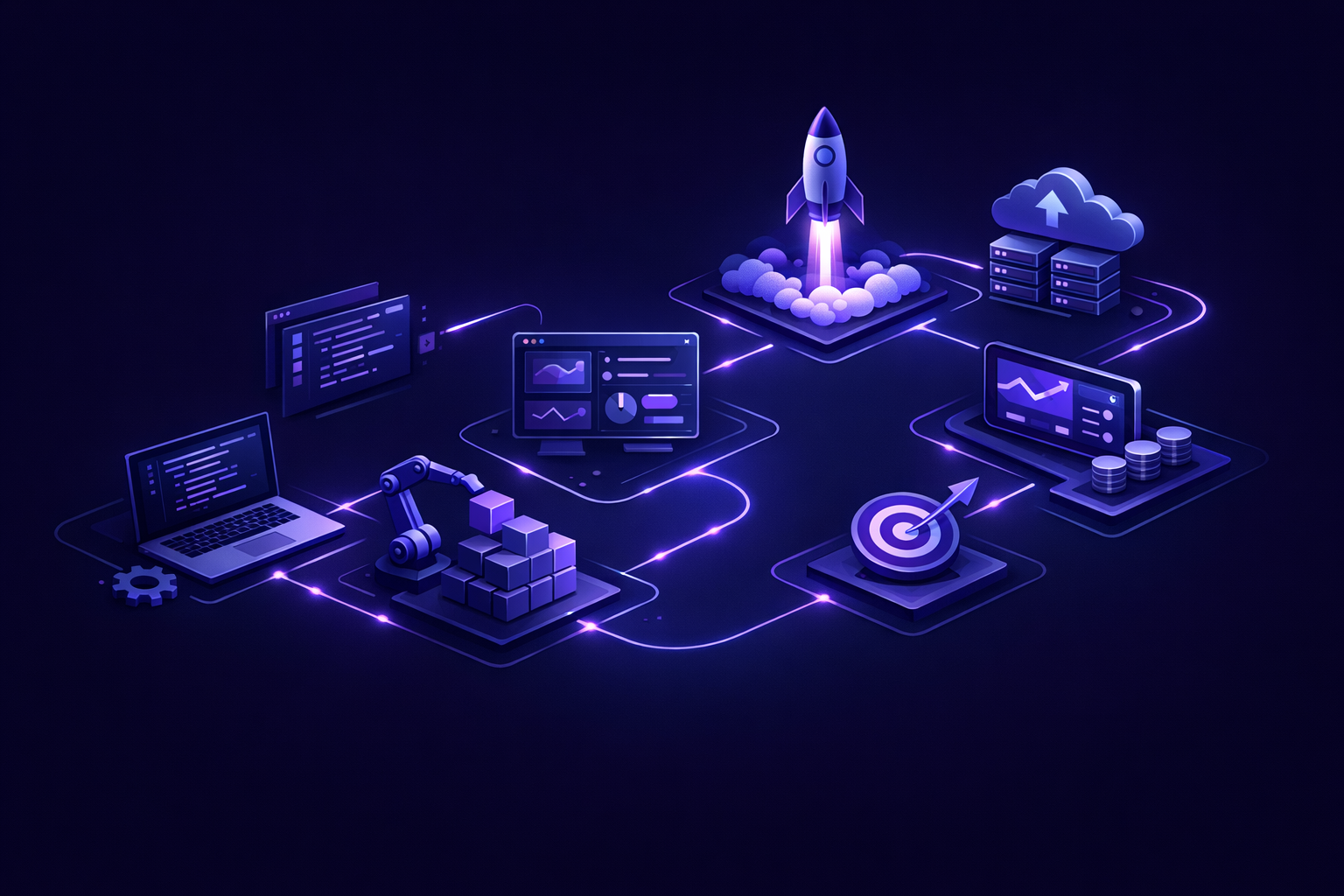Production architecture diagram showing launch saas vibe coding moving to Next.js and Supabase