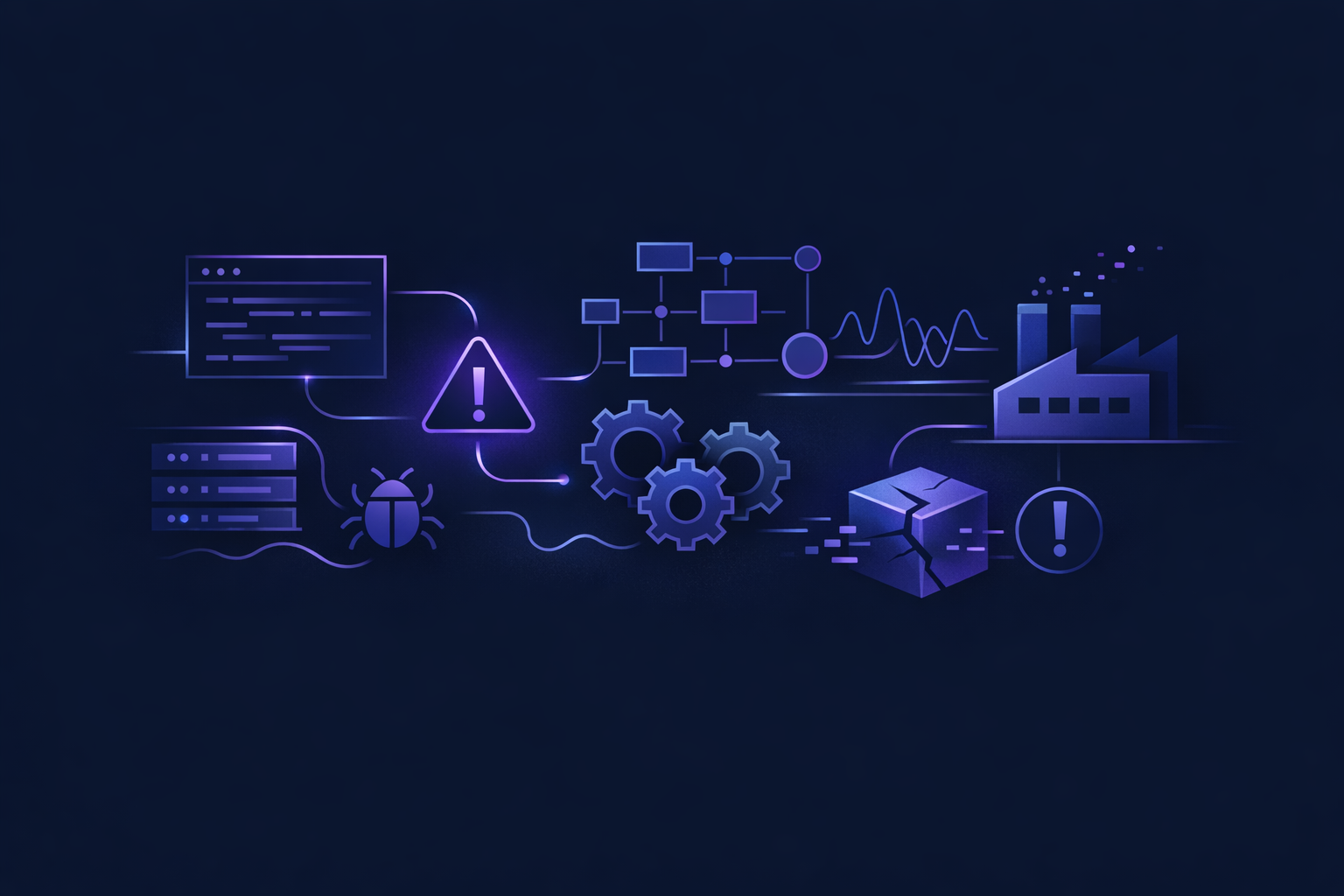 Diagram of vibe coding problems production teams find when moving an AI-built app to real users