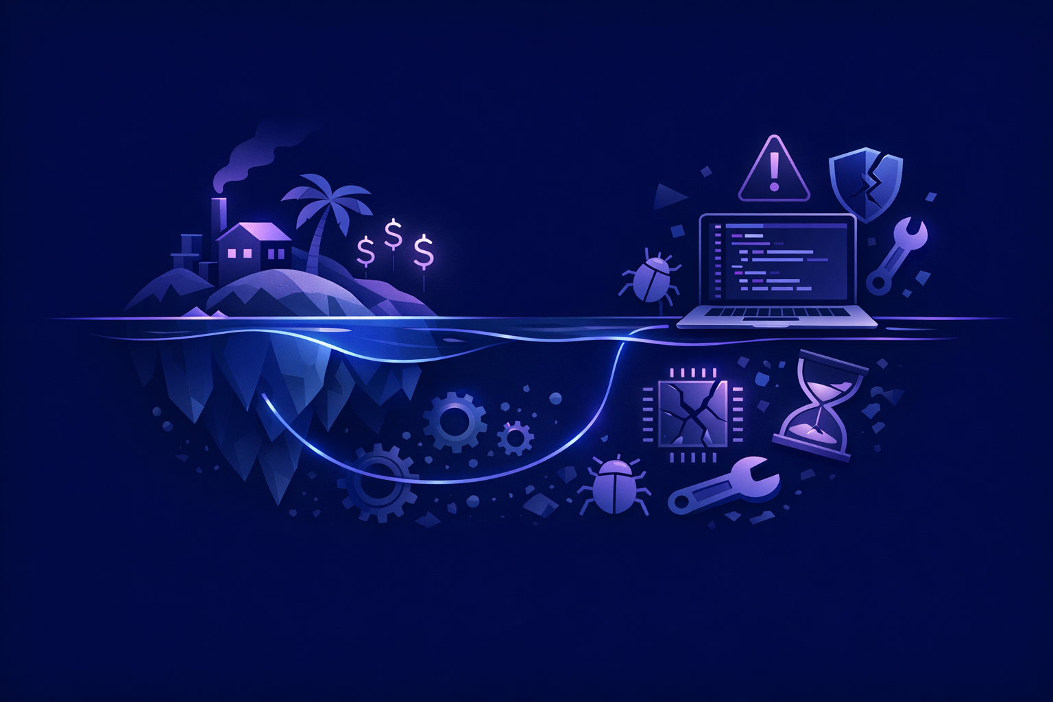 cheap offshore development cost shown as hidden rework behind a low quote