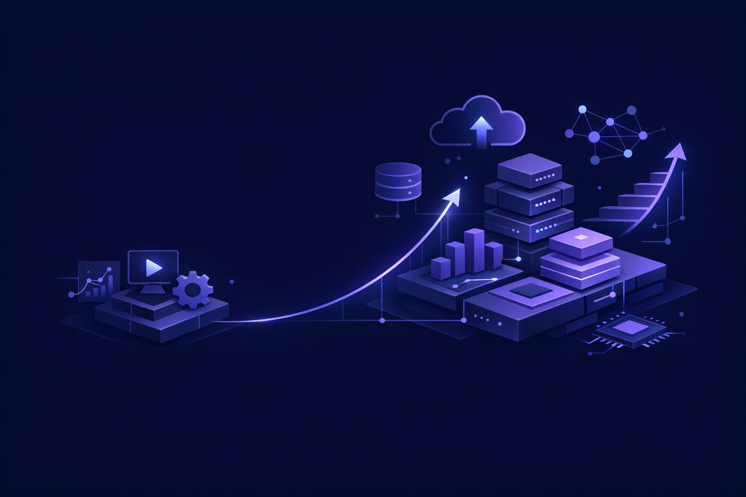 Scalable MVP architecture diagram showing app, database, payments, email, and deployment layers